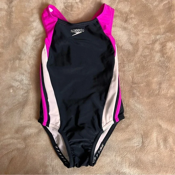 SPEEDO NWOT Pink and Black Racerback Full Coverage One Piece Swimsuit - Size 4 - Picture 2 of 11